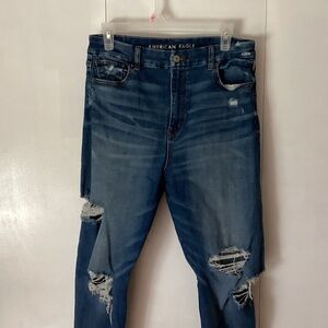 American Eagle Outfitters Skinny Blue Jeans with Distressed Details